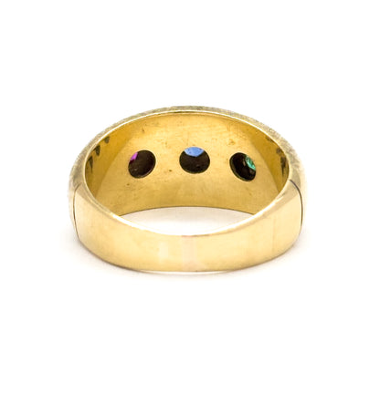 Mid-Century Emerald, Sapphire & Ruby Star Ring in 14K Yellow Gold
