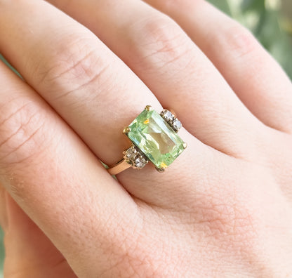 Mid-Century Synthetic Pastel Green Spinel RIng in Gold