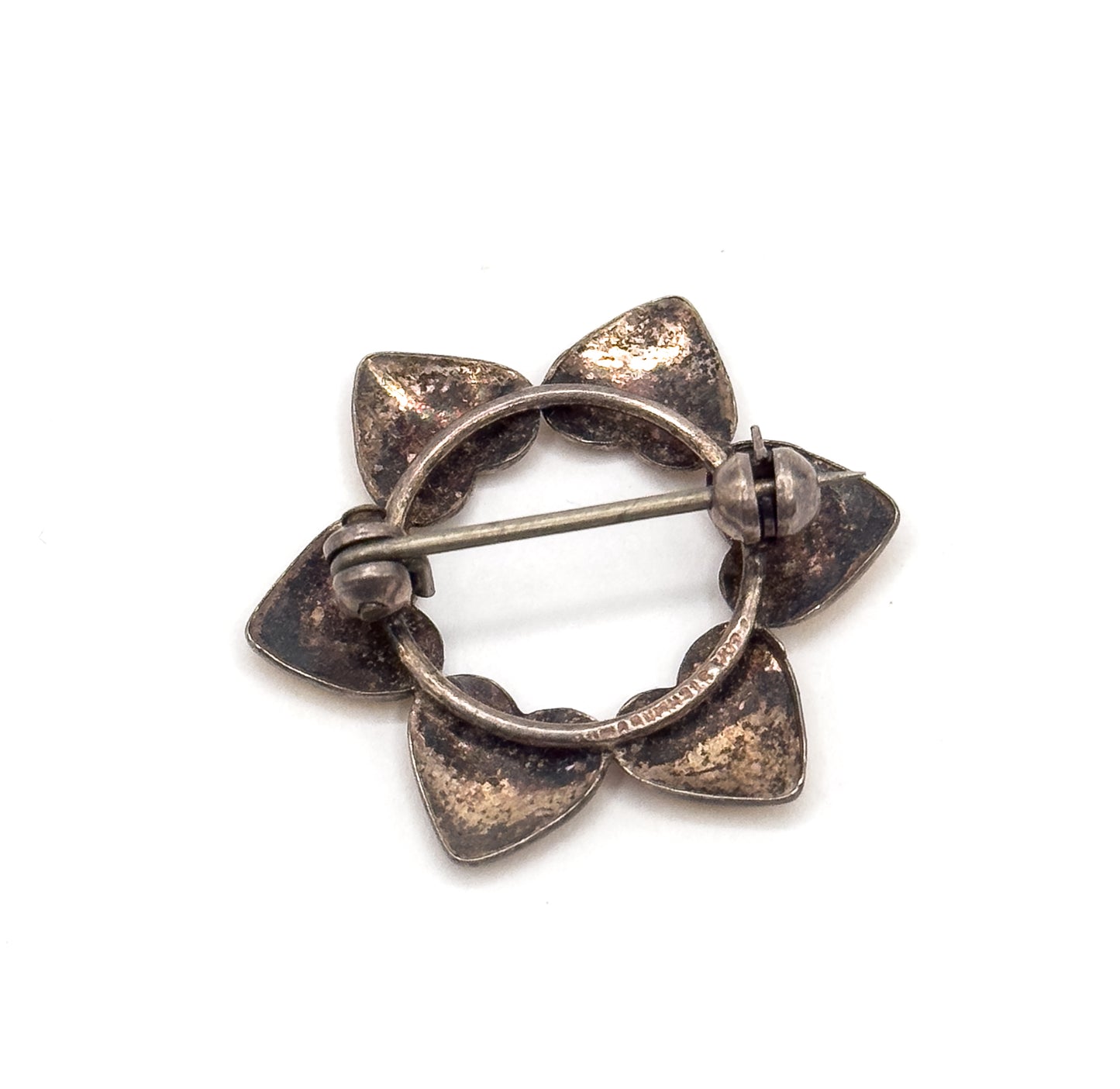 Vintage Yellow Guilloche Heart Wreath Brooch in Silver