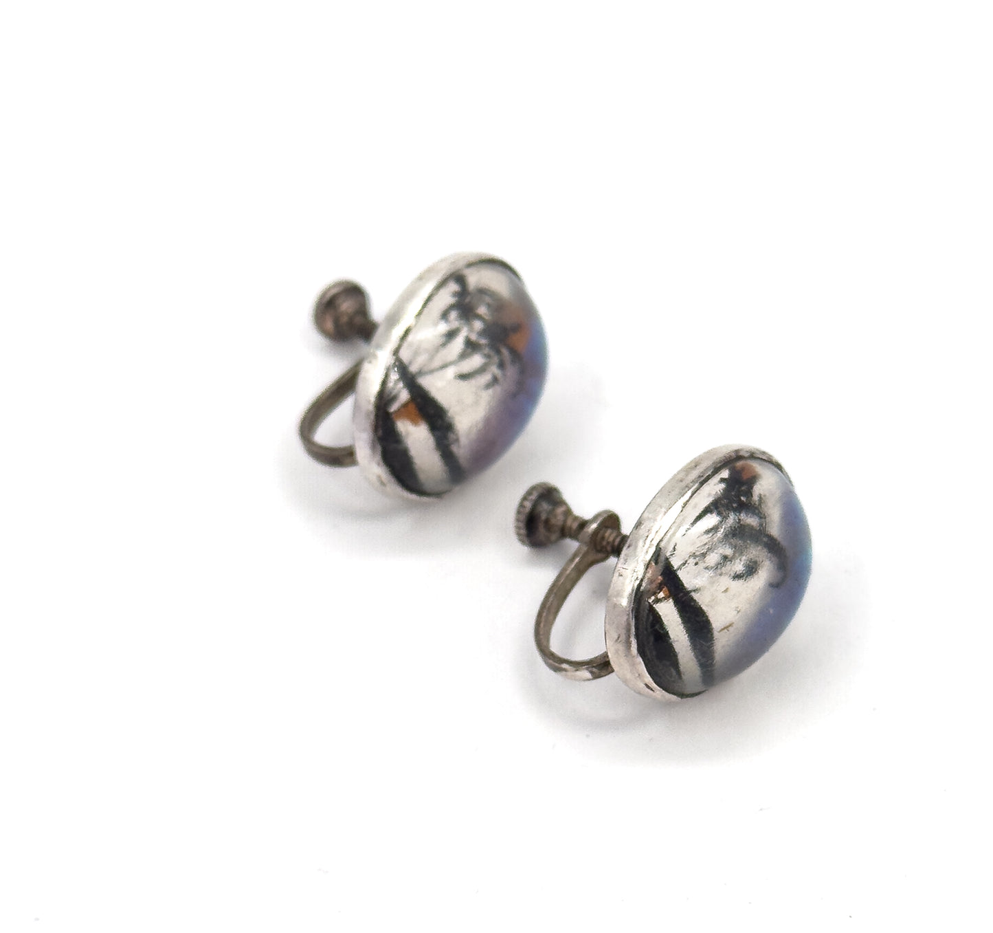 Vintage Screwback Butterfly Wing Souvenir Earrings in SIlver