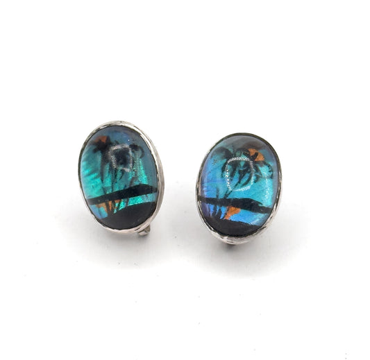 Vintage Screwback Butterfly Wing Souvenir Earrings in SIlver