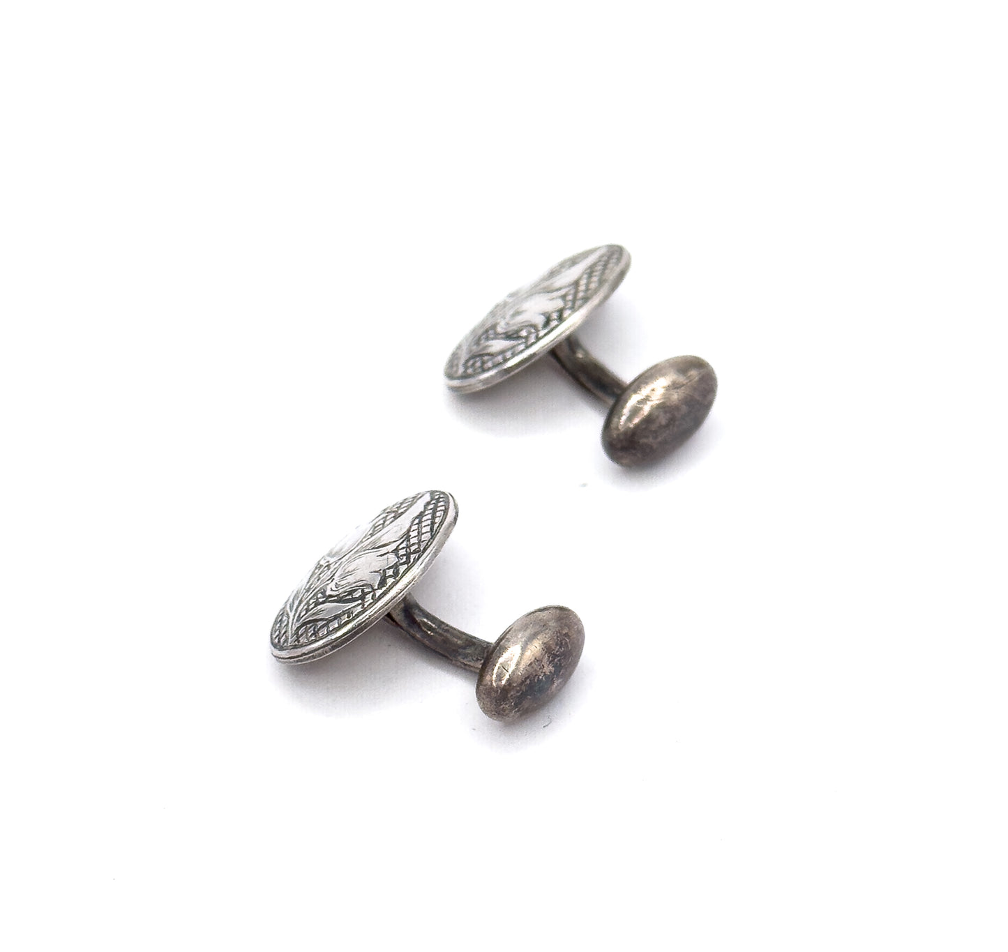 Antique Engraved Tulip Cufflinks in Silver