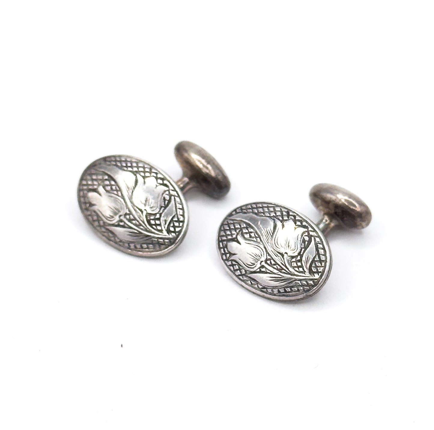 Antique Engraved Tulip Cufflinks in Silver