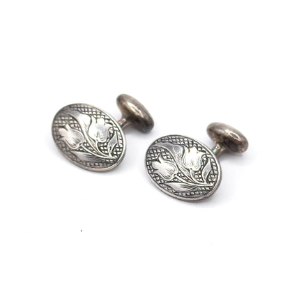 Antique Engraved Tulip Cufflinks in Silver