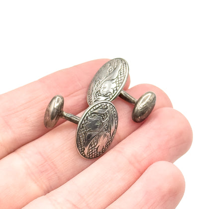 Antique Engraved Tulip Cufflinks in Silver