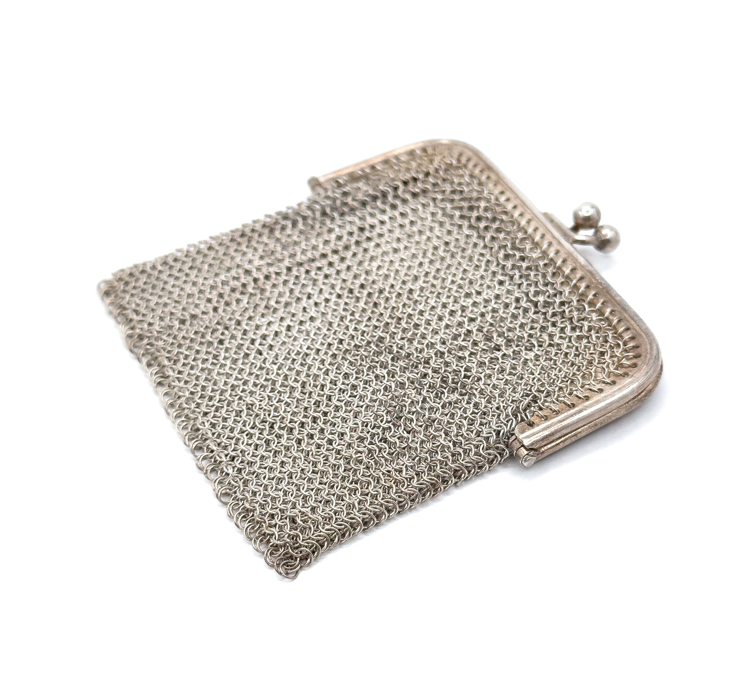 Antique 800 Silver Mesh Kiss lock Coin Purse with Divider