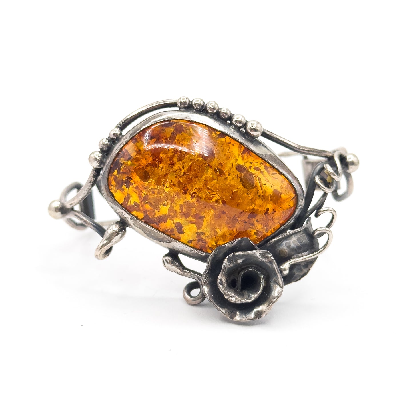 Vintage Handmade Amber Rose Bracelet in Silver