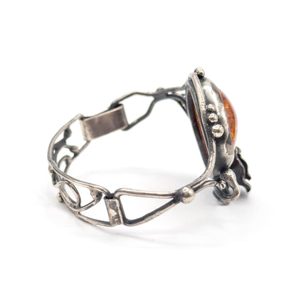 Vintage Handmade Amber Rose Bracelet in Silver