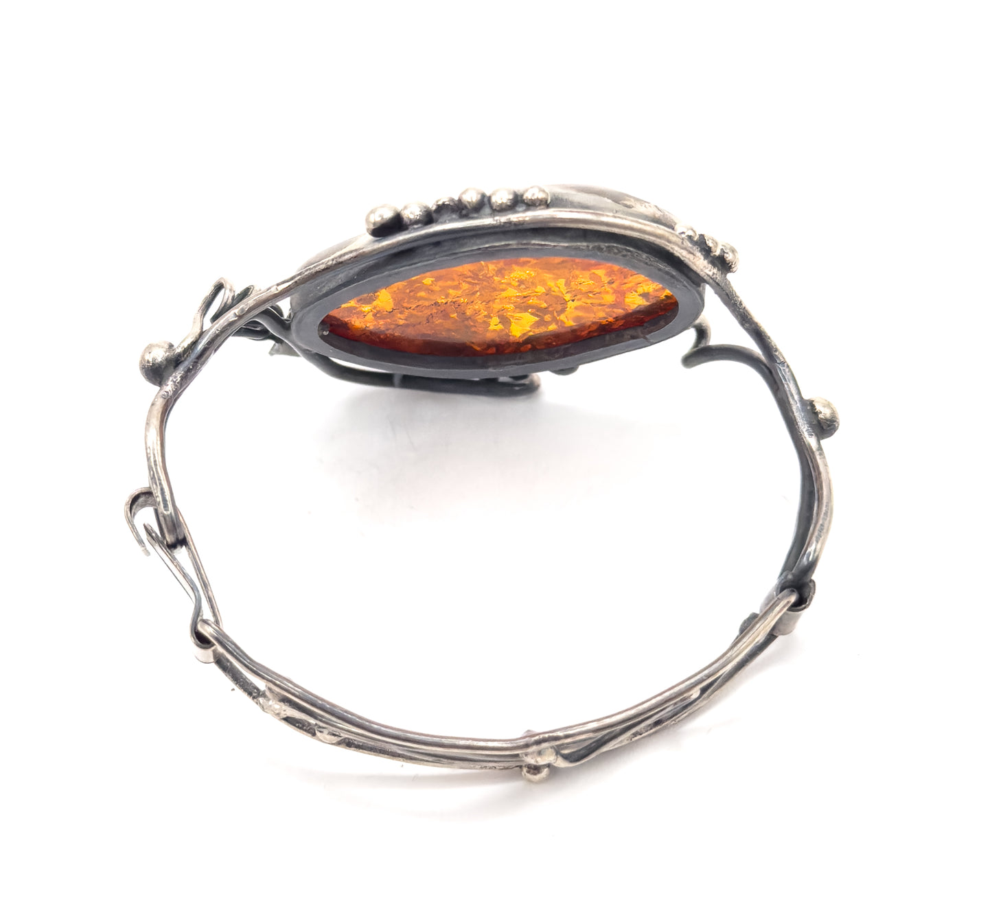 Vintage Handmade Amber Rose Bracelet in Silver