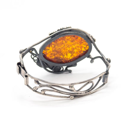 Vintage Handmade Amber Rose Bracelet in Silver