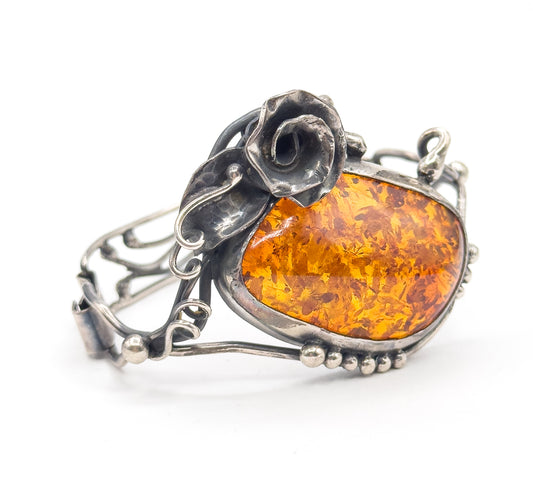 Vintage Handmade Amber Rose Bracelet in Silver