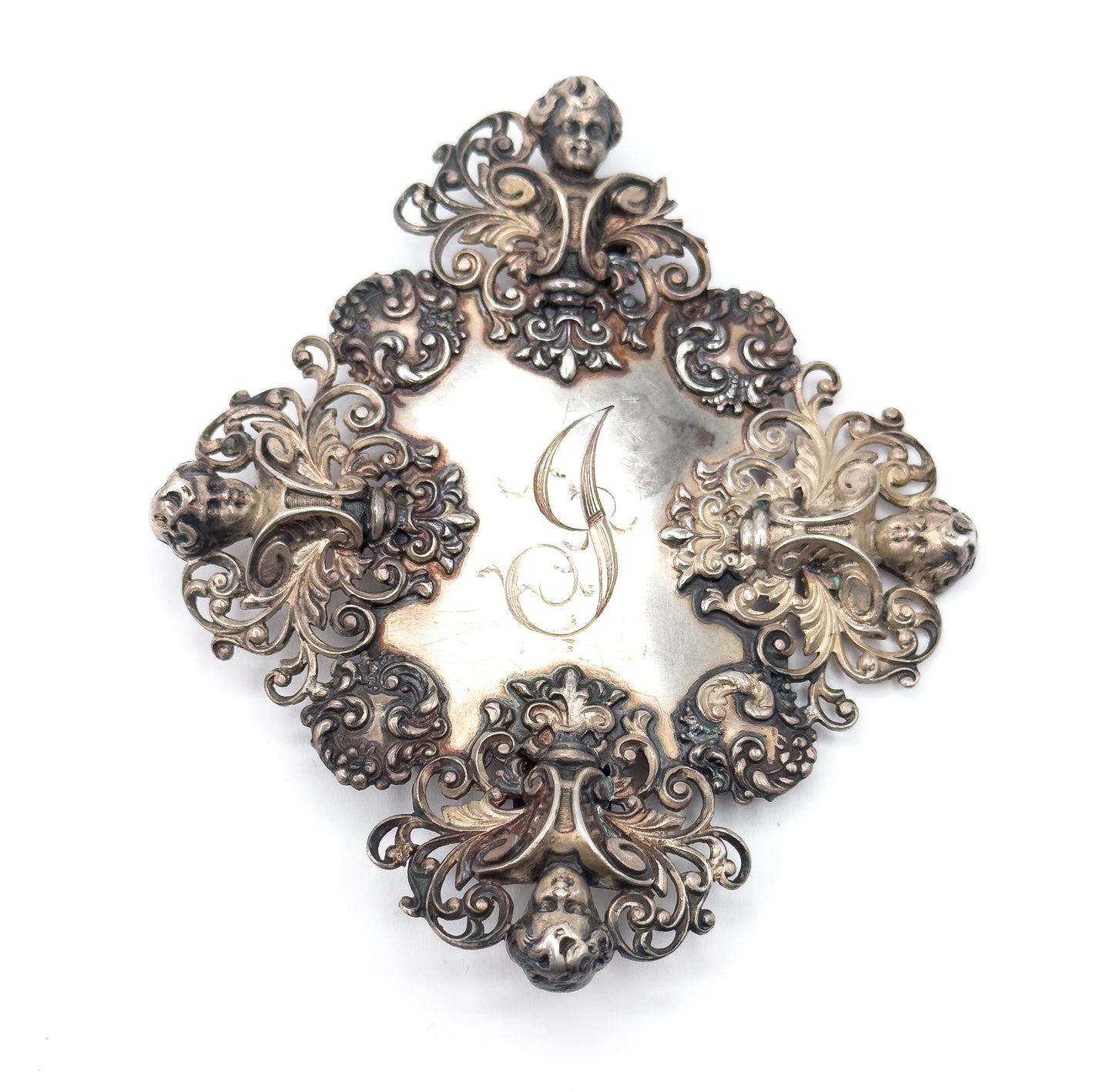 Victorian Large Monogram Cherub Buckle Component in Sterling