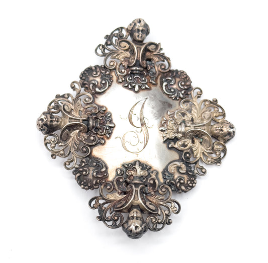 Victorian Large Monogram Cherub Buckle Component in Sterling