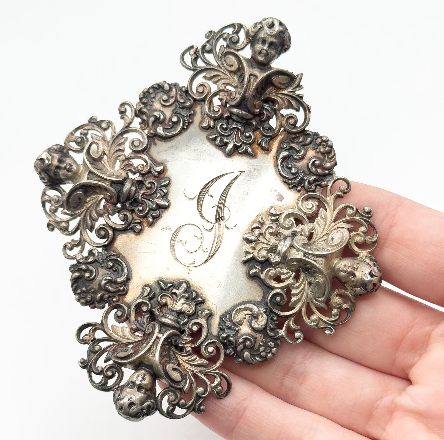 Victorian Large Monogram Cherub Buckle Component in Sterling