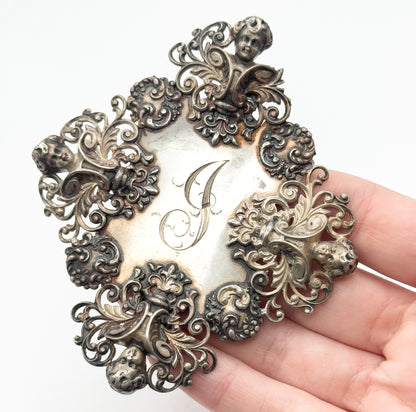 Victorian Large Monogram Cherub Buckle Component in Sterling