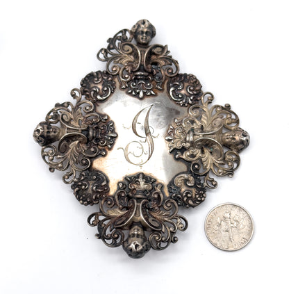 Victorian Large Monogram Cherub Buckle Component in Sterling
