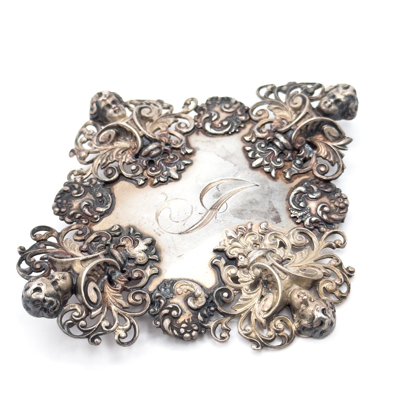 Victorian Large Monogram Cherub Buckle Component in Sterling