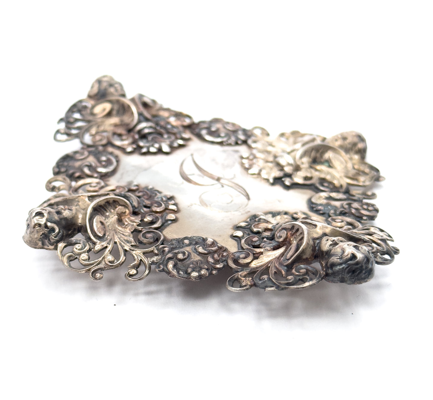 Victorian Large Monogram Cherub Buckle Component in Sterling