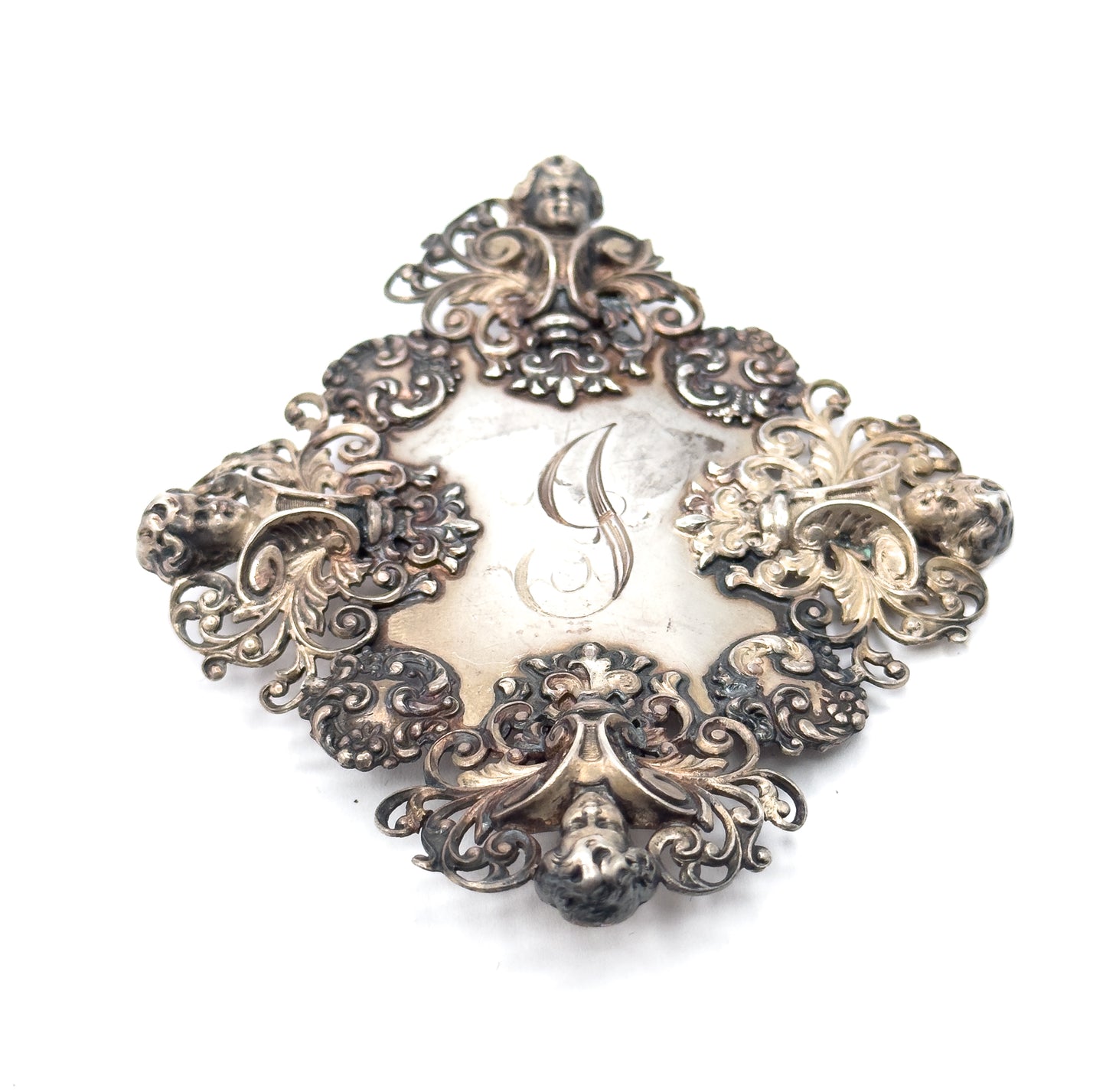 Victorian Large Monogram Cherub Buckle Component in Sterling