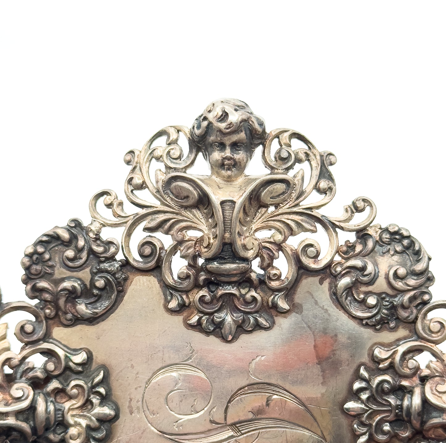 Victorian Large Monogram Cherub Buckle Component in Sterling