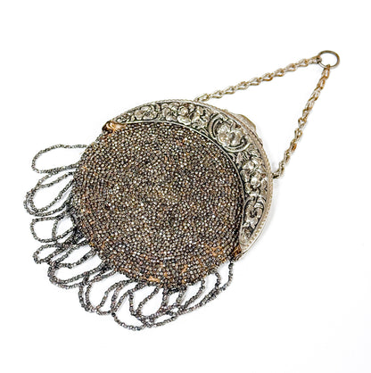 Antique Cut Steel Beaded Pansy Chatelaine Purse