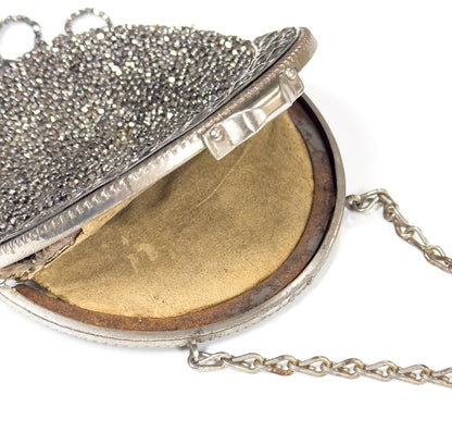 Antique Cut Steel Beaded Pansy Chatelaine Purse