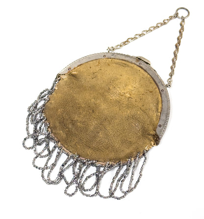 Antique Cut Steel Beaded Pansy Chatelaine Purse