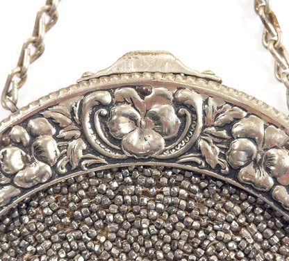 Antique Cut Steel Beaded Pansy Chatelaine Purse