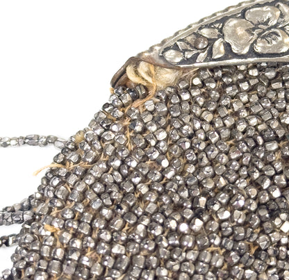 Antique Cut Steel Beaded Pansy Chatelaine Purse