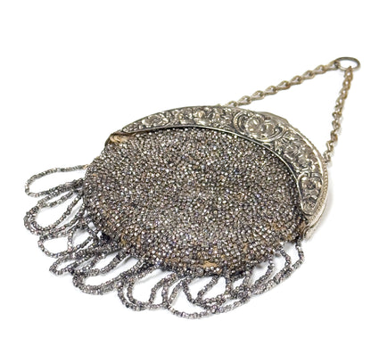 Antique Cut Steel Beaded Pansy Chatelaine Purse
