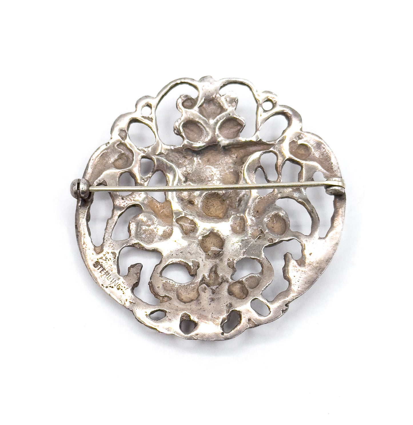 Antique Green Man Brooch with Foliate details in Sterling Silver