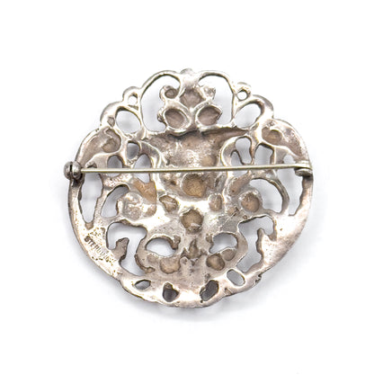 Antique Green Man Brooch with Foliate details in Sterling Silver