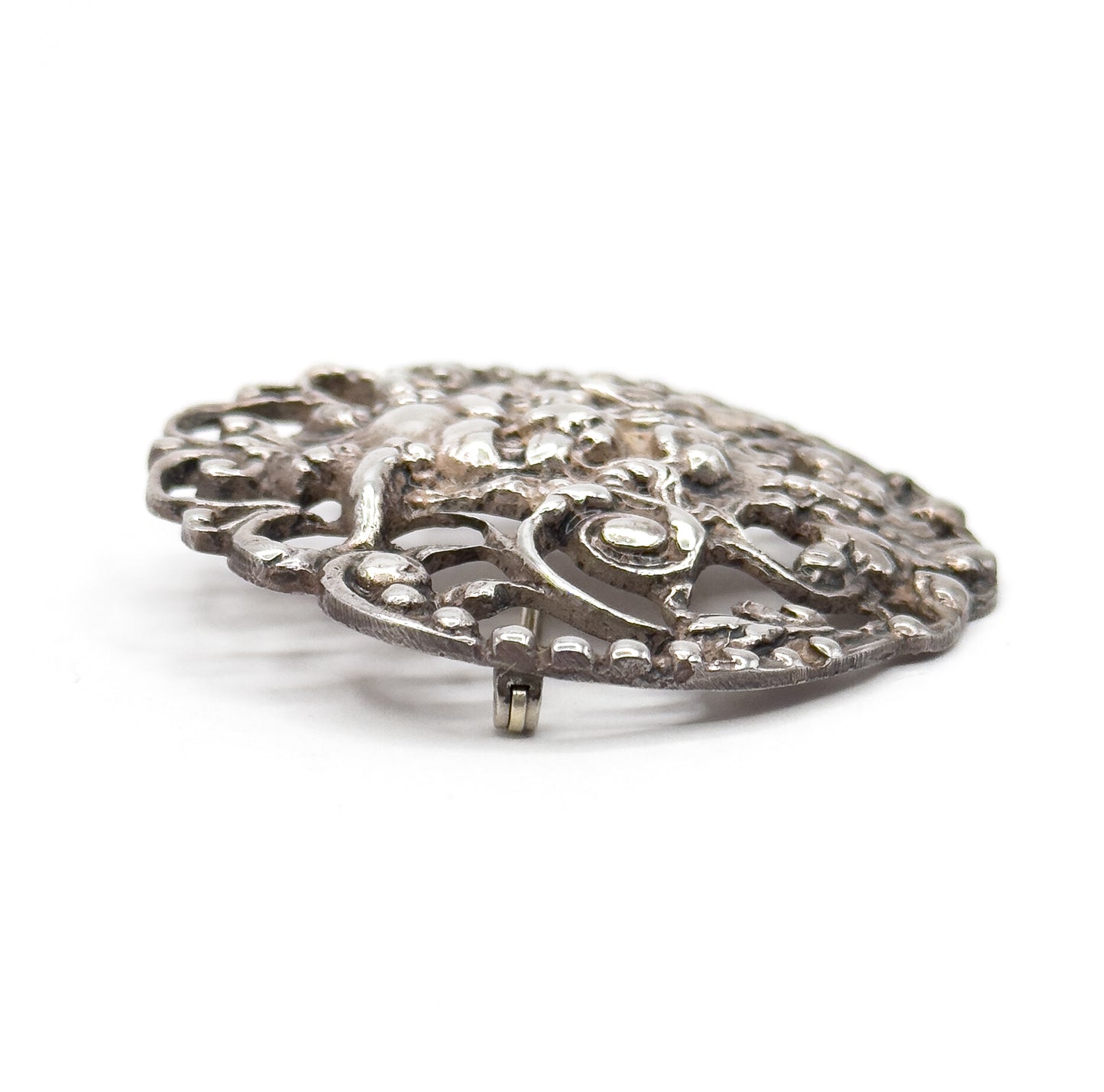 Antique Green Man Brooch with Foliate details in Sterling Silver