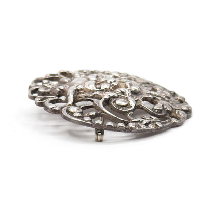 Antique Green Man Brooch with Foliate details in Sterling Silver