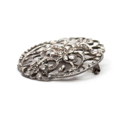 Antique Green Man Brooch with Foliate details in Sterling Silver