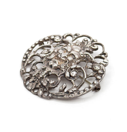 Antique Green Man Brooch with Foliate details in Sterling Silver