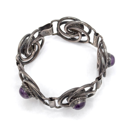 Vintage Mexican Silver Amethyst Cabochon Bracelet