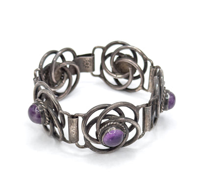 Vintage Mexican Silver Amethyst Cabochon Bracelet