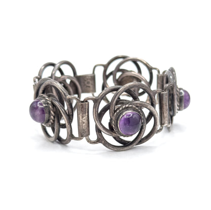 Vintage Mexican Silver Amethyst Cabochon Bracelet