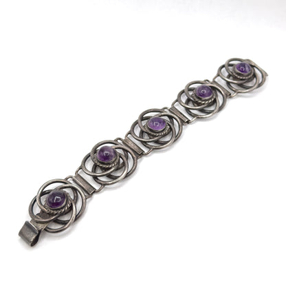 Vintage Mexican Silver Amethyst Cabochon Bracelet