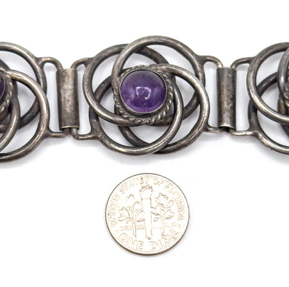 Vintage Mexican Silver Amethyst Cabochon Bracelet