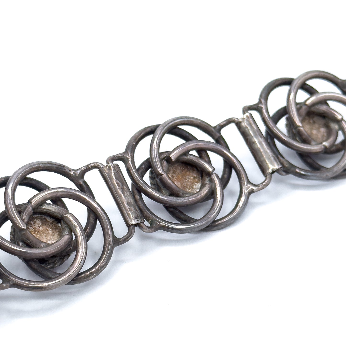 Vintage Mexican Silver Amethyst Cabochon Bracelet