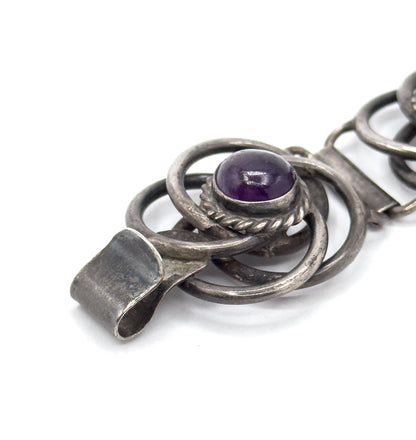 Vintage Mexican Silver Amethyst Cabochon Bracelet