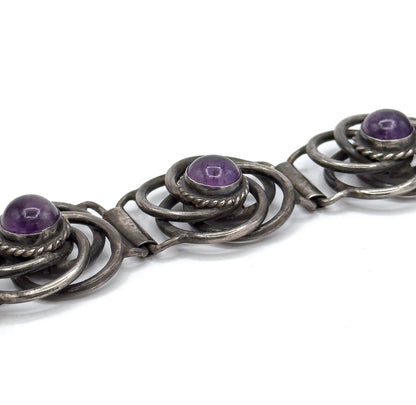 Vintage Mexican Silver Amethyst Cabochon Bracelet