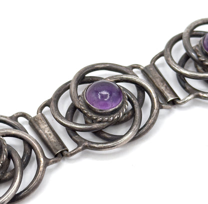 Vintage Mexican Silver Amethyst Cabochon Bracelet