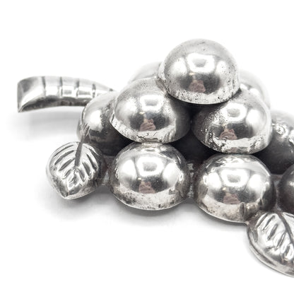 Jumbo Mid-Century Mexican Grape Brooch in Silver