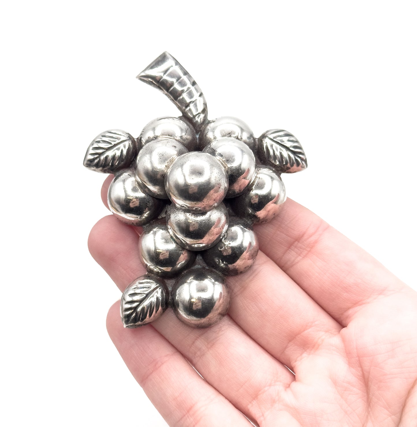 Jumbo Mid-Century Mexican Grape Brooch in Silver