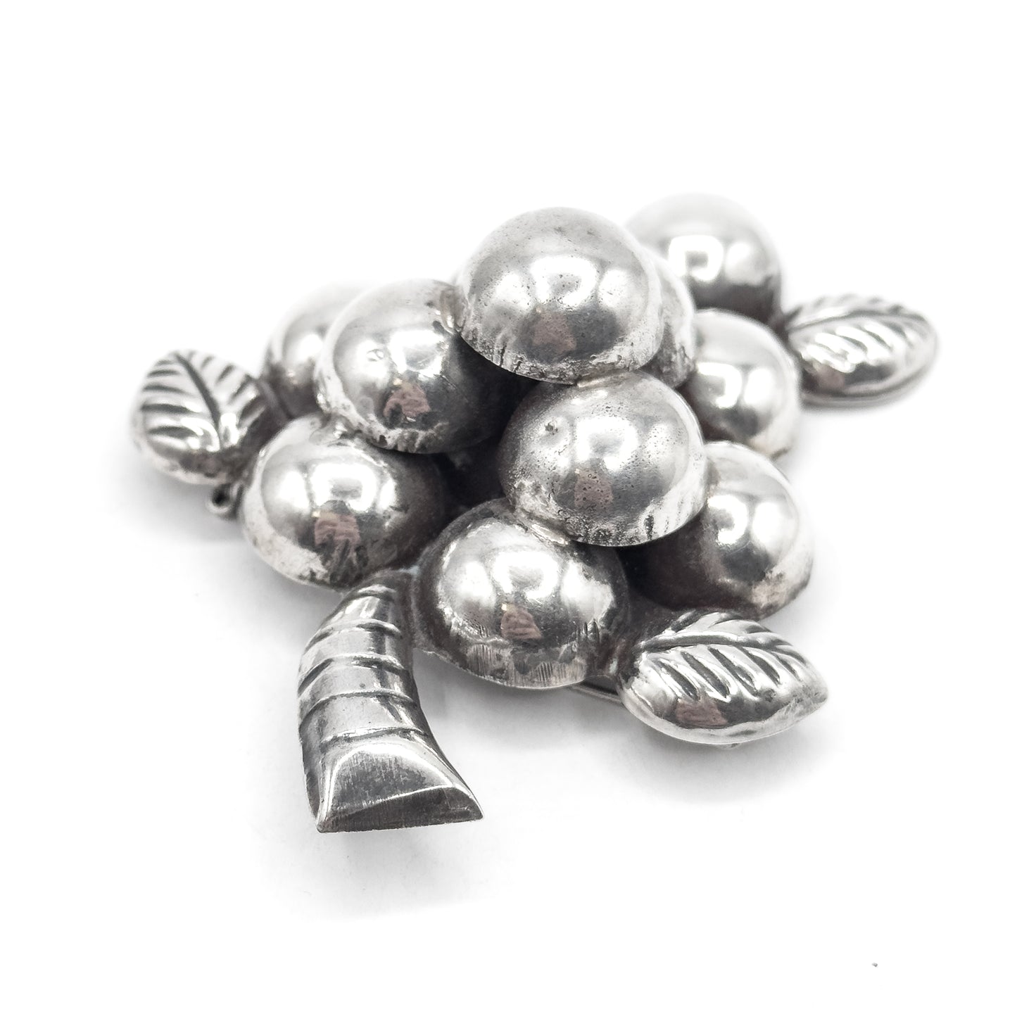 Jumbo Mid-Century Mexican Grape Brooch in Silver