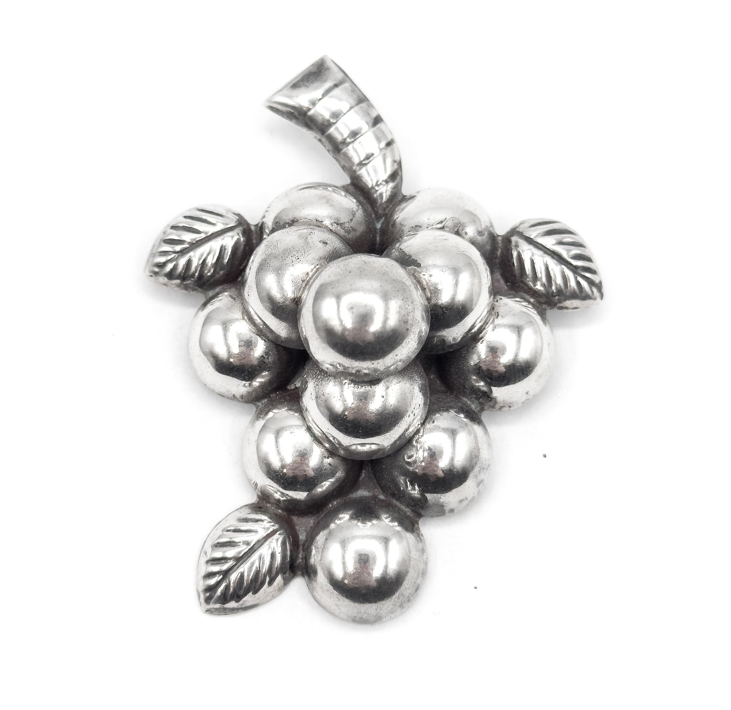 Jumbo Mid-Century Mexican Grape Brooch in Silver