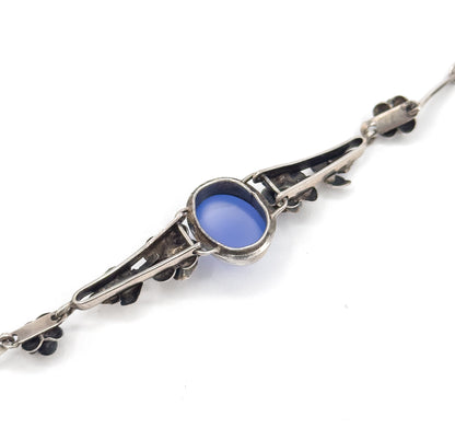 Art Deco German Blue Chalcedony Cabochon Bracelet in Sterling Silver